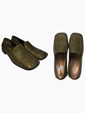 A. Marinelli Olive Woven Leather Loafers olive green Woman's Size 8 square toe